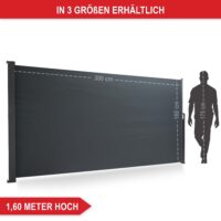 Wetterfeste Seitenmarkise 160x300 cm als Sichtschutz und Windschutz für Balkon oder Terrasse.