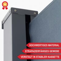 Extra breite Seitenmarkise 200x300 cm für optimalen Schutz vor Wind und neugierigen Blicken.