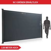 Extra breite Seitenmarkise 200x300 cm für optimalen Schutz vor Wind und neugierigen Blicken.