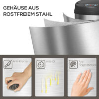 Sensor Mülleimer berührungslos für Küche Büro 50L Edelstahl