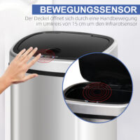 Sensor Mülleimer Automatik für Küche 58L Edelstahl silber