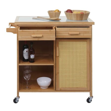 Servierwagen Küchenwagen Barwagen Schublade Arbeitsplatte 85x84x36cm Bambus braun