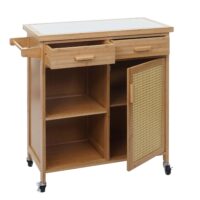 Servierwagen Küchenwagen Barwagen Schublade Arbeitsplatte 85x84x36cm Bambus braun
