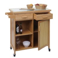Servierwagen Küchenwagen Barwagen Schublade Arbeitsplatte 85x84x36cm Bambus braun