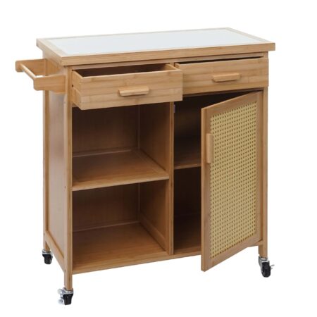 Servierwagen Küchenwagen Barwagen Schublade Arbeitsplatte 85x84x36cm Bambus braun