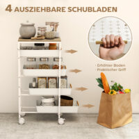 Servierwagen Küchenwagen rollbar mit Schubladen Holzoptik Metallrahmen weiss