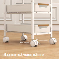 Servierwagen Küchenwagen rollbar mit Schubladen Holzoptik Metallrahmen weiss