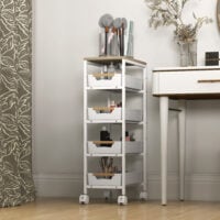 Servierwagen Küchenwagen rollbar mit Schubladen Holzoptik Metallrahmen weiss
