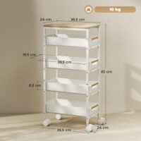 Servierwagen Küchenwagen rollbar mit Schubladen Holzoptik Metallrahmen weiss