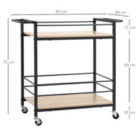 Servierwagen Küchenwagen mit 2 Ebenen Schwarz-Natur