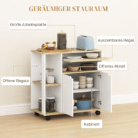 Servierwagen Küchenwagen mit Stauraum und Schrank für Küche und Wohnzimmer weiss