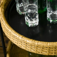 Servierwagen Rattan Trolley mit 2 Regalen Natur-Schwarz