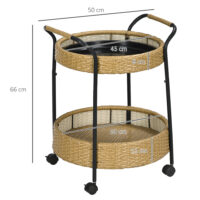 Servierwagen Rattan Trolley mit 2 Regalen Natur-Schwarz
