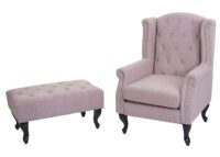 Sessel Chesterfield Relaxsessel Ohrensessel wasserabweisend hellrosa mit Ottomane