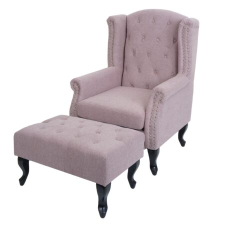Sessel Chesterfield Relaxsessel Ohrensessel wasserabweisend hellrosa mit Ottomane