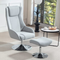 Sessel drehbar mit Hocker verstellbar für Wohnzimmer grau