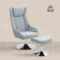 Sessel drehbar mit Hocker verstellbar für Wohnzimmer grau