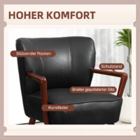 Sessel breit mit Holzrahmen Lederoptik schwarz