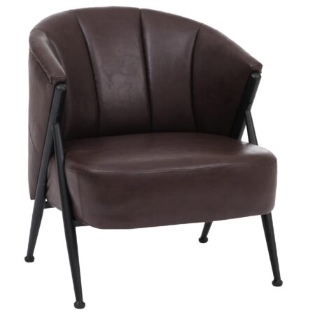 Sessel Lounge Chair Vintage Retro Industrial Metall Kunstleder dunkelbraun