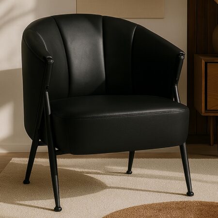 Sessel Lounge Chair Vintage Retro Industrial Metall Kunstleder schwarz