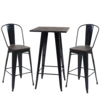 Set Stehtisch und 2 Barhocker mit Holzplatte Industriedesign schwarz