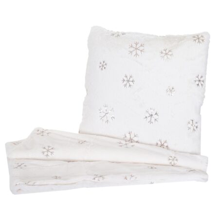 Set Wohndecke und Deko-Kissen Schnee flauschig mit Pailletten