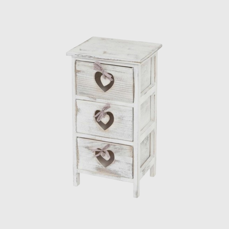 Charmante Shabby-Chic-Kommode aus Holz mit einem einzigartigen, verwitterten Look. Die Kommode verfügt über mehrere Schubladen mit nostalgischen Metallgriffen und bringt einen Hauch von Vintage-Charme in jedes Zimmer. Das matte Finish und die abgenutzte Optik verleihen ihr einen rustikalen, aber dennoch eleganten Charakter, der gut in Landhaus- oder Vintage-Inneneinrichtungen passt.