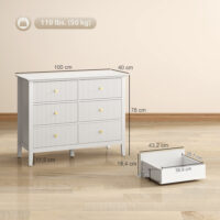 Sideboard Schrank mit 6 Schubladen für Wohnzimmer Schlafzimmer weiss
