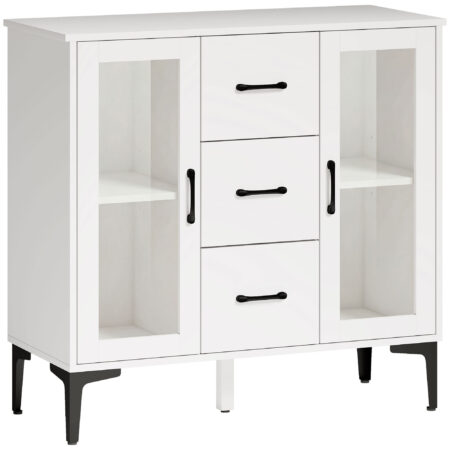 Sideboard mit Glastüren Schubladen und verstellbaren Regalen weiss