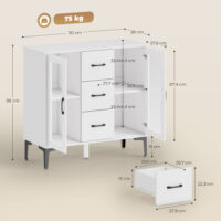 Sideboard mit Glastüren Schubladen und verstellbaren Regalen weiss