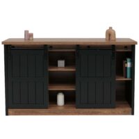 Sideboard Highboard Schrank Schiebetür 7 Fächer Industrial 84x150x40cm braun-schwarz