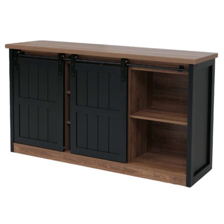 Sideboard Highboard Schrank Schiebetür 7 Fächer Industrial 84x150x40cm braun-schwarz