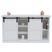 Sideboard Highboard Schrank Schiebetür 7 Fächer Industrial 84x150x40cm weiss