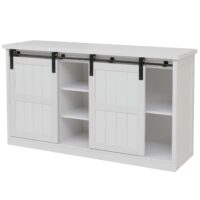 Sideboard Highboard Schrank Schiebetür 7 Fächer Industrial 84x150x40cm weiss