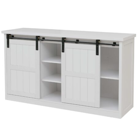 Sideboard Highboard Schrank Schiebetür 7 Fächer Industrial 84x150x40cm weiss