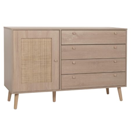 Sideboard Kommode Highboard Schubladen Staufach Kubu Rattan Eiche-Optik