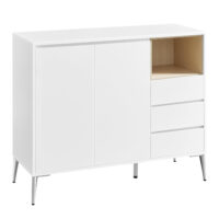 Modernes Sideboard mit Schubladen, bietet viel Stauraum für Wohnzimmer, Flur oder Esszimmer. Mit verstellbaren Einlegeböden. Maße: 103,5 x 40 x 85 cm, Material: Spanplatte, inklusive Montageset, Anti-Kipp-Set und Anleitung.