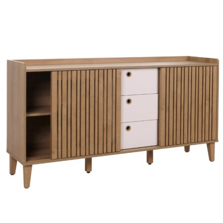 Sideboard Kommode Schiebetür Staufach 81x150x40cm natur Schubladen weiss