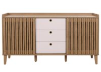 Sideboard Kommode Schiebetür Staufach 81x150x40cm natur Schubladen weiss