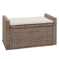 Sitzbank Garderobenbank Sitzhocker mit Stauraum Kubu Rattan 88cm grau-braun