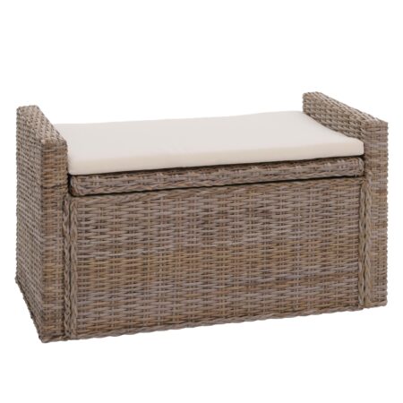 Sitzbank Garderobenbank Sitzhocker mit Stauraum Kubu Rattan 88cm grau-braun