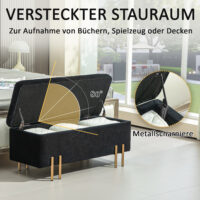 Sitzbank mit Stauraum und Polster Holz Metall schwarz
