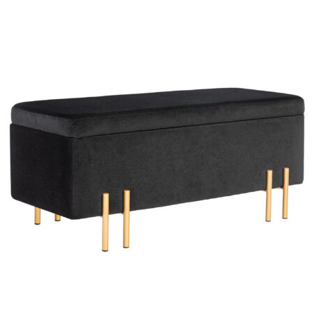 Sitzbank mit Stauraum und Polster Holz Metall schwarz