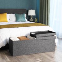 Sitzbank mit Stauraum und Klappdeckel, 110x38x38cm, Stoff Dunkelgrau