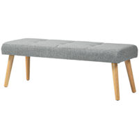 Graue Sitzbank in Leinenoptik mit stabilen Holzbeinen, Masse 120x41x43cm. Passt sich vielen Einrichtungsstilen an.