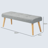 Graue Sitzbank in Leinenoptik mit stabilen Holzbeinen, Masse 120x41x43cm. Passt sich vielen Einrichtungsstilen an.