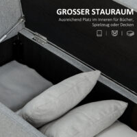 Hellgraue Sitzbank in Leinenoptik mit Stauraum und praktischer Armlehne. Bietet Komfort und verdeckten Stauraum.