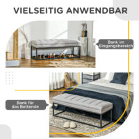 Hellgraue stilvolle Sitzbank in Leinenoptik mit einer Traglast von bis zu 200kg, eine robuste und elegante Ergänzung.