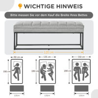 Hellgraue stilvolle Sitzbank in Leinenoptik mit einer Traglast von bis zu 200kg, eine robuste und elegante Ergänzung.