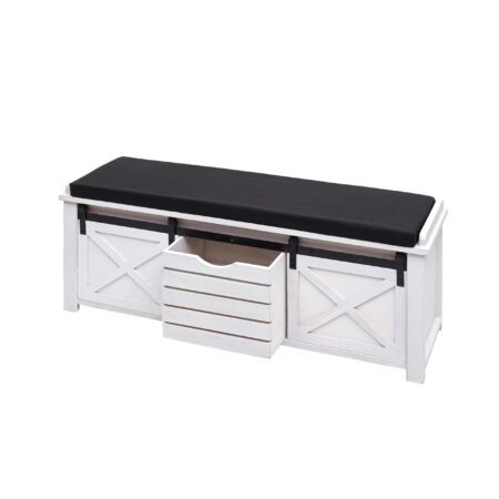 Sitzbank mit Staufächern Polsterbank Shabby-Look 43x102x33cm weiss